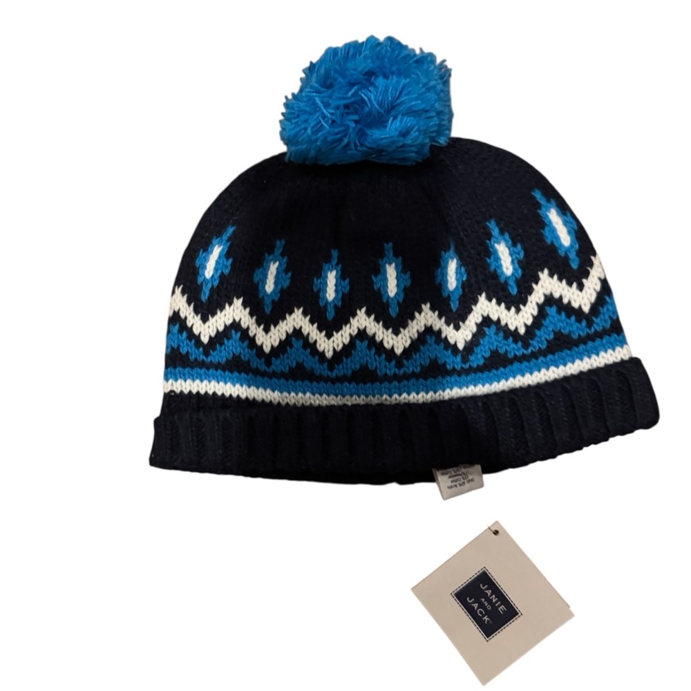 NWT Janie‎ and Jack Baby Boy Navy Fair Isle Winter Hat Preppy Classic Warm